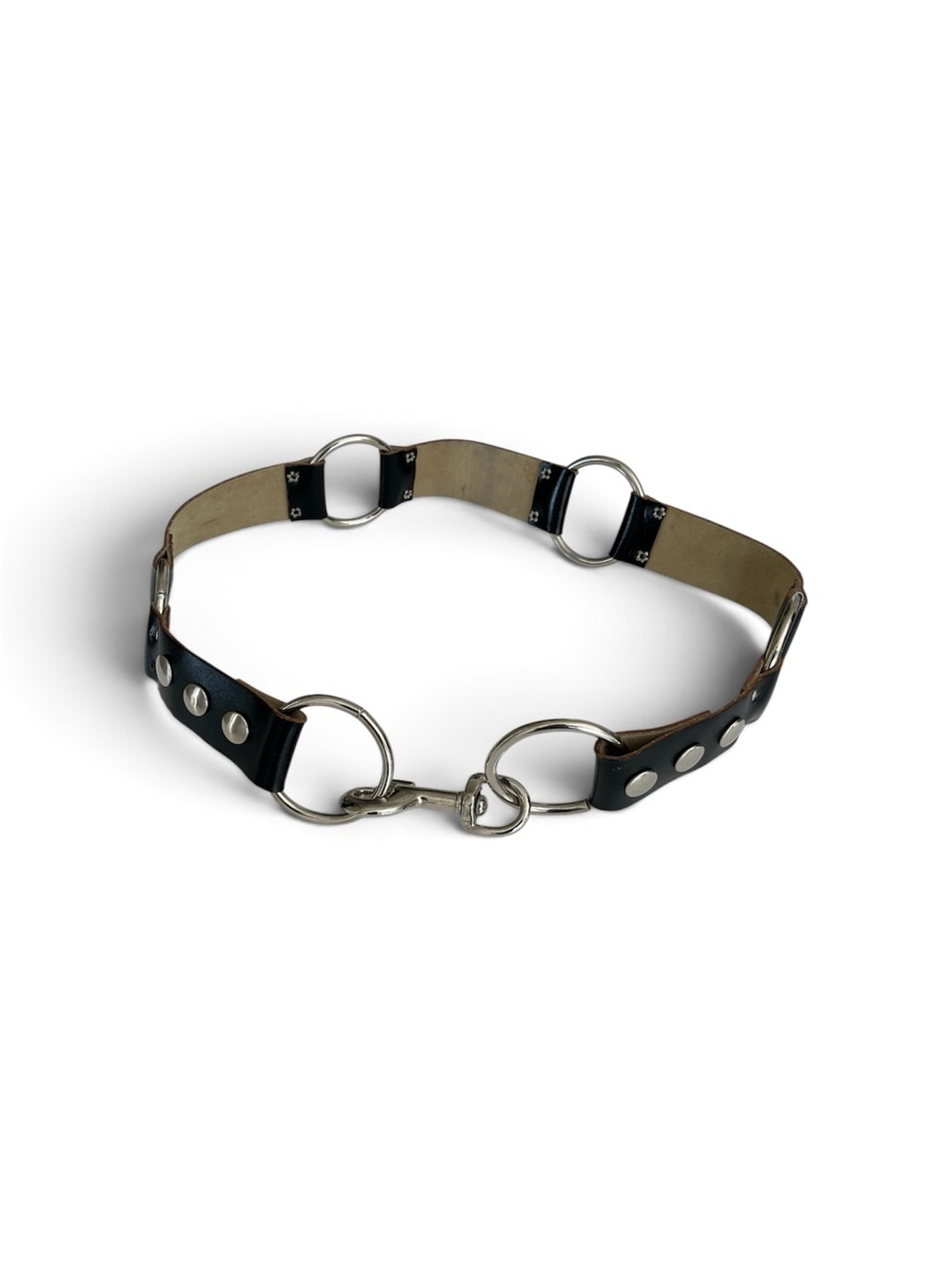 Vegan Leather Punk Grunge Industrial Ring Link Belt Black Silver